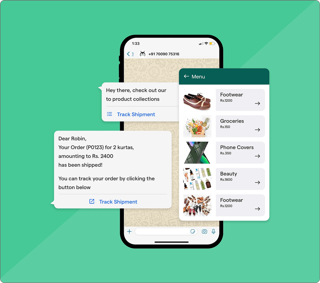WhatsApp chatbot automates customer order tracking and product browsing in a D2C brand's WhatsApp Business API interface WhatsApp chatbot automates customer order tracking and product browsing in a D2C brand's WhatsApp Business API interface
